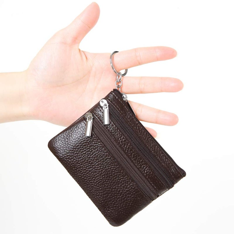 Cynure Women's Genuine Leather Coin Purse Mini Pouch Change Wallet with Keychain,coffee  - Image 2