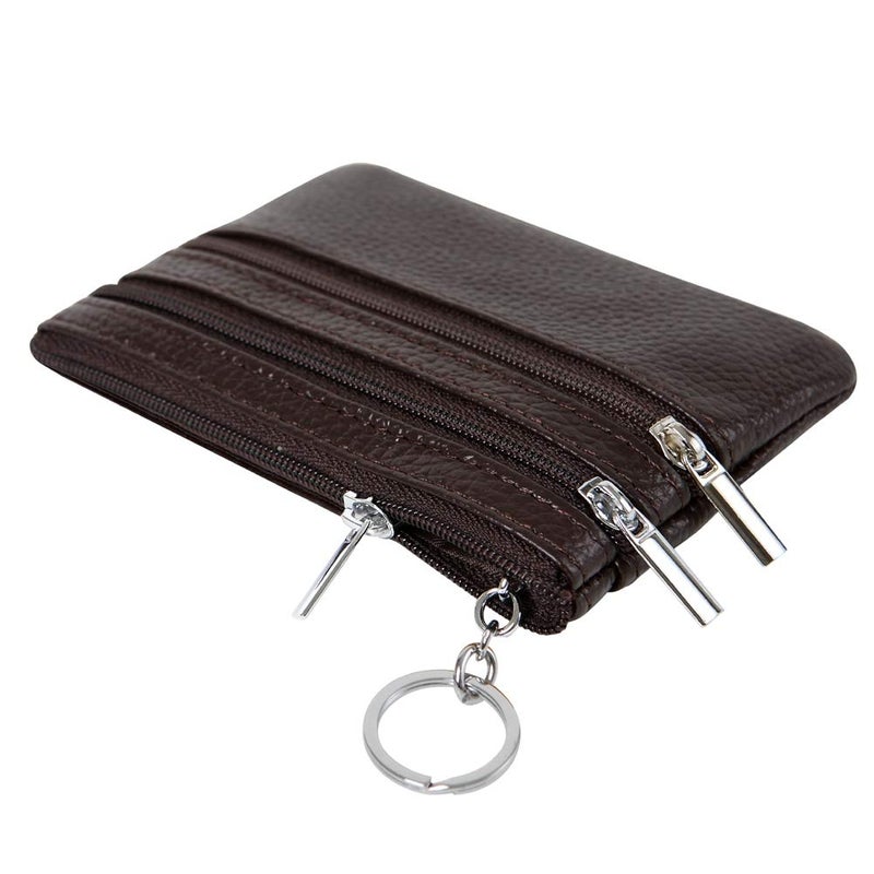 Cynure Women's Genuine Leather Coin Purse Mini Pouch Change Wallet with Keychain,coffee  - Image 5