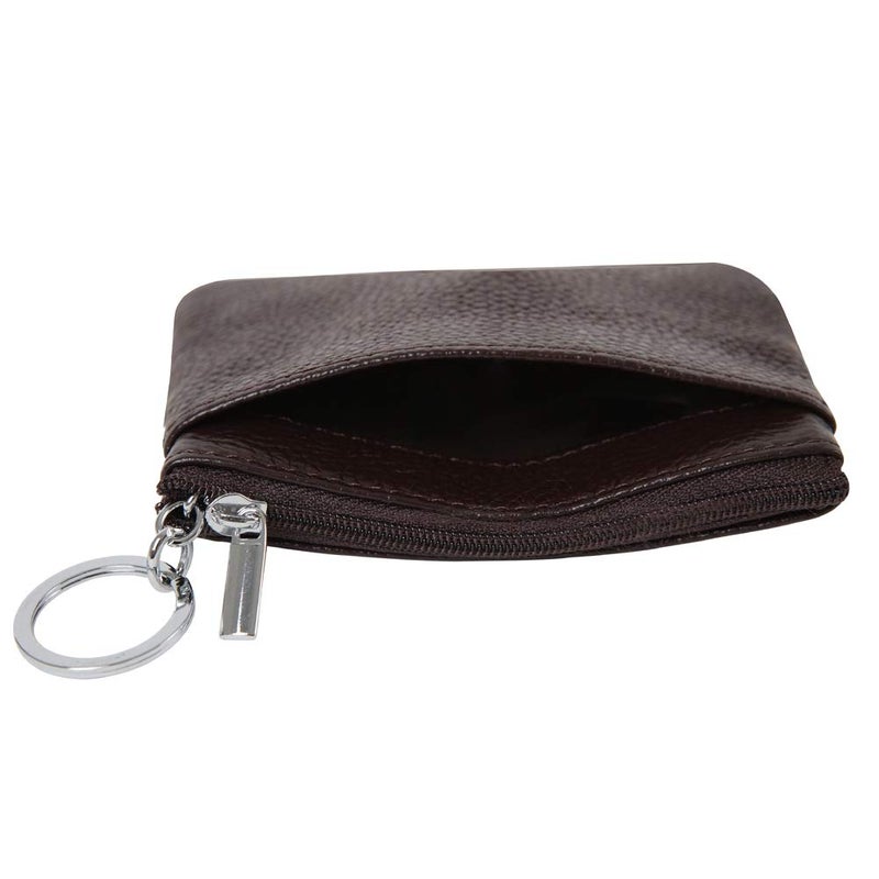 Cynure Women's Genuine Leather Coin Purse Mini Pouch Change Wallet with Keychain,coffee  - Image 3