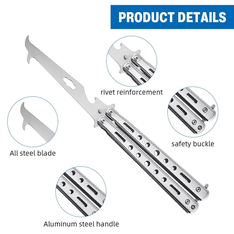 Proberos ® سكاكين الفراشة للتدريب، مع قفل O-Ring للمبتدئين، مدرب باليسونغ بشفرة غير حادة لممارسة حيل التقليب، أداة من الفولاذ المقاوم للصدأ مع فتاحة زجاجات، أداة تدريب سكاكين - Image 3