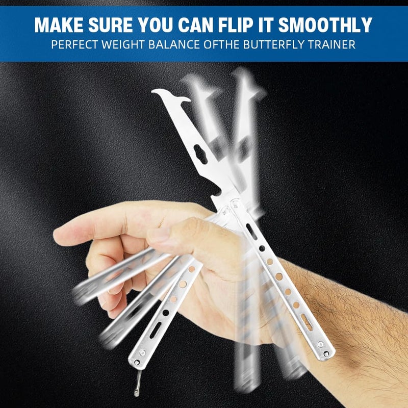 Proberos ® سكاكين الفراشة للتدريب، مع قفل O-Ring للمبتدئين، مدرب باليسونغ بشفرة غير حادة لممارسة حيل التقليب، أداة من الفولاذ المقاوم للصدأ مع فتاحة زجاجات، أداة تدريب سكاكين - Image 5