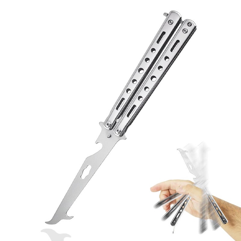 Proberos ® سكاكين الفراشة للتدريب، مع قفل O-Ring للمبتدئين، مدرب باليسونغ بشفرة غير حادة لممارسة حيل التقليب، أداة من الفولاذ المقاوم للصدأ مع فتاحة زجاجات، أداة تدريب سكاكين - Image 1