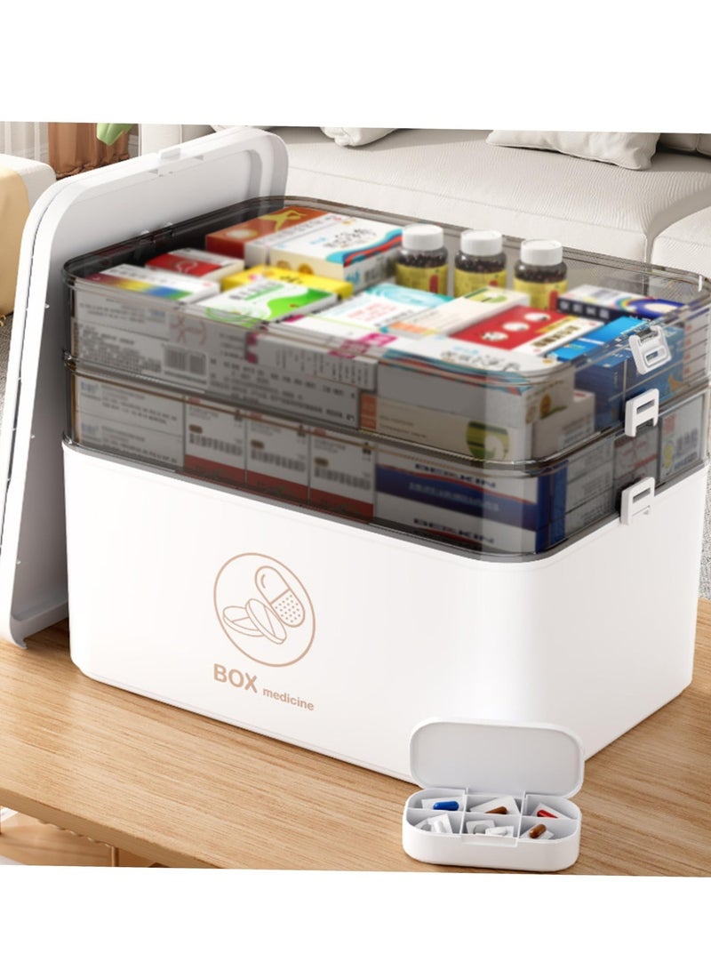 Medicine Box Plastic 3-Tier Medicine Storage Box Family Emergency Kit Medical Kit Home First Aid Box Child Proof Medicine Box Organizer Pill Case with Compartments and Handle - Image 4