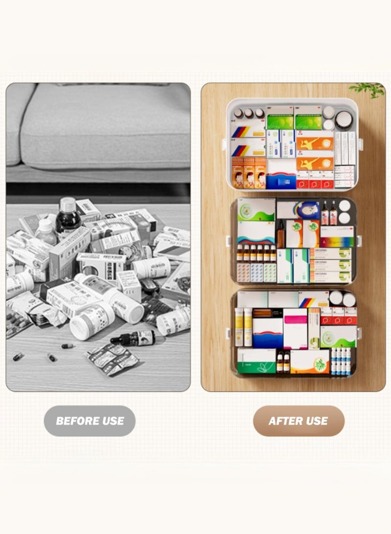 Medicine Box Plastic 3-Tier Medicine Storage Box Family Emergency Kit Medical Kit Home First Aid Box Child Proof Medicine Box Organizer Pill Case with Compartments and Handle - Image 3