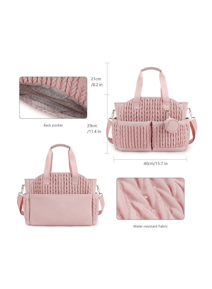 Diaper Bag for Mom, Water-Resistant Knitted Tote Bag with Insulated Pockets, Multi-Functional Mommy Bag with Shoulder Strap & Multiple Compartments,Large Capacity Baby Bag for Travel & Daily Use(Pink) - Image 5