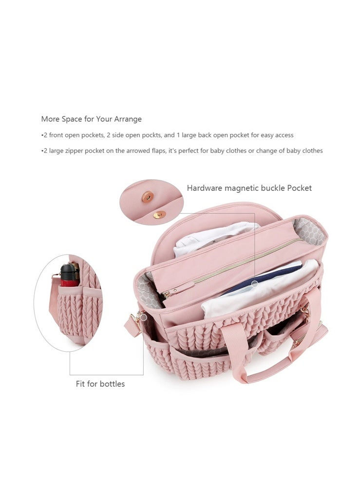 Diaper Bag for Mom, Water-Resistant Knitted Tote Bag with Insulated Pockets, Multi-Functional Mommy Bag with Shoulder Strap & Multiple Compartments,Large Capacity Baby Bag for Travel & Daily Use(Pink) - Image 3