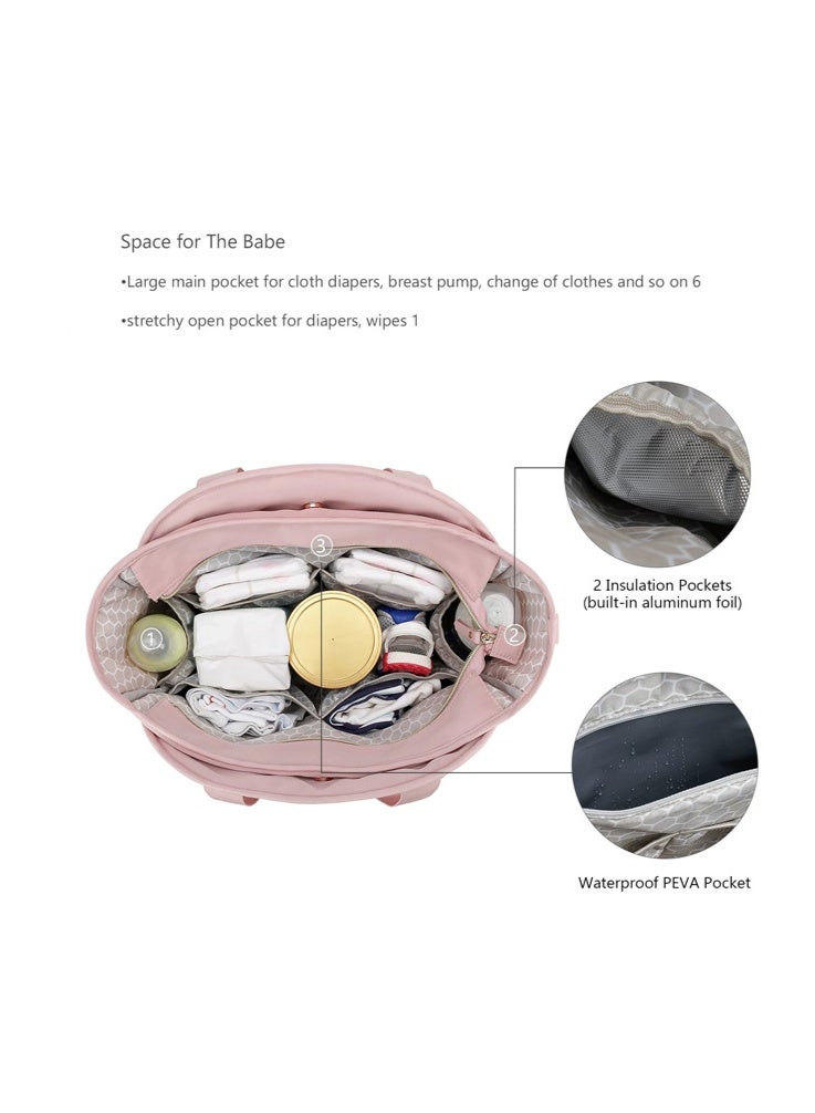 Diaper Bag for Mom, Water-Resistant Knitted Tote Bag with Insulated Pockets, Multi-Functional Mommy Bag with Shoulder Strap & Multiple Compartments,Large Capacity Baby Bag for Travel & Daily Use(Pink) - Image 4