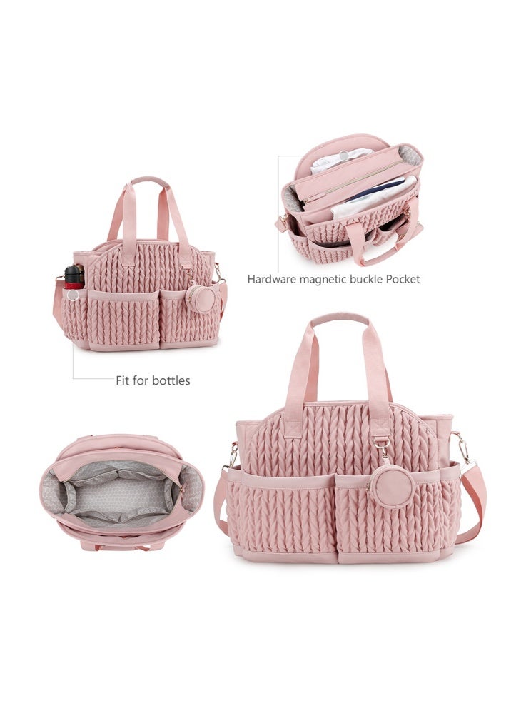 Diaper Bag for Mom, Water-Resistant Knitted Tote Bag with Insulated Pockets, Multi-Functional Mommy Bag with Shoulder Strap & Multiple Compartments,Large Capacity Baby Bag for Travel & Daily Use(Pink) - Image 2