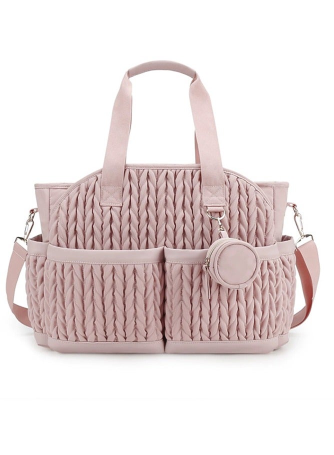 Diaper Bag for Mom, Water-Resistant Knitted Tote Bag with Insulated Pockets, Multi-Functional Mommy Bag with Shoulder Strap & Multiple Compartments,Large Capacity Baby Bag for Travel & Daily Use(Pink) - Image 1