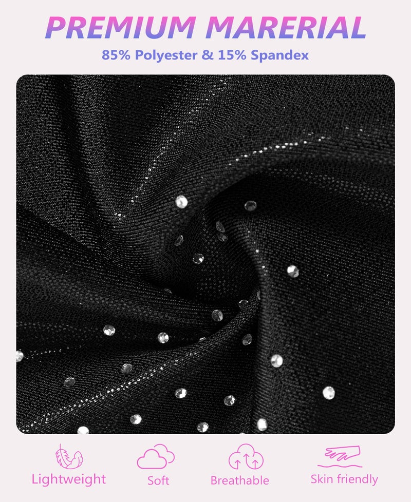 Gogokids Gymnastics Leotards for Girls Sparkly Rhinestone Mesh Dance Unitards Biketards with Shorts Activewear, Black, 5-6 Years - Image 4