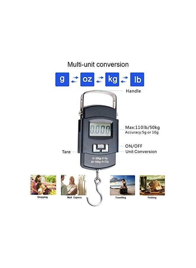 PROMASS Portable Handheld Travel Luggage Electronic Scale, Digital LCD Hanging Suitcase Weighting Scale 110lbs with Tare Backlight Function Gift For Traveler, Silver, Fishing - Small  - Image 2