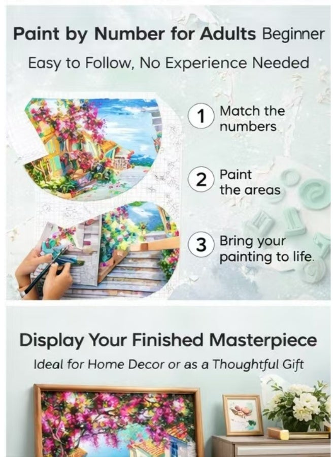 Captaintech DIY oil painting set - Beautiful Mediterranean Sea View 16x20 Canvas Painting - Beginner Friendly DIY Art & Gift - Image 5