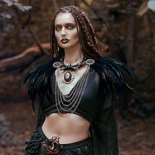 L'VOW Women Gothic Natural Feather Shoulder Shrug Cape Shawls with Chain Collar for Halloween Cosplay - Image 4