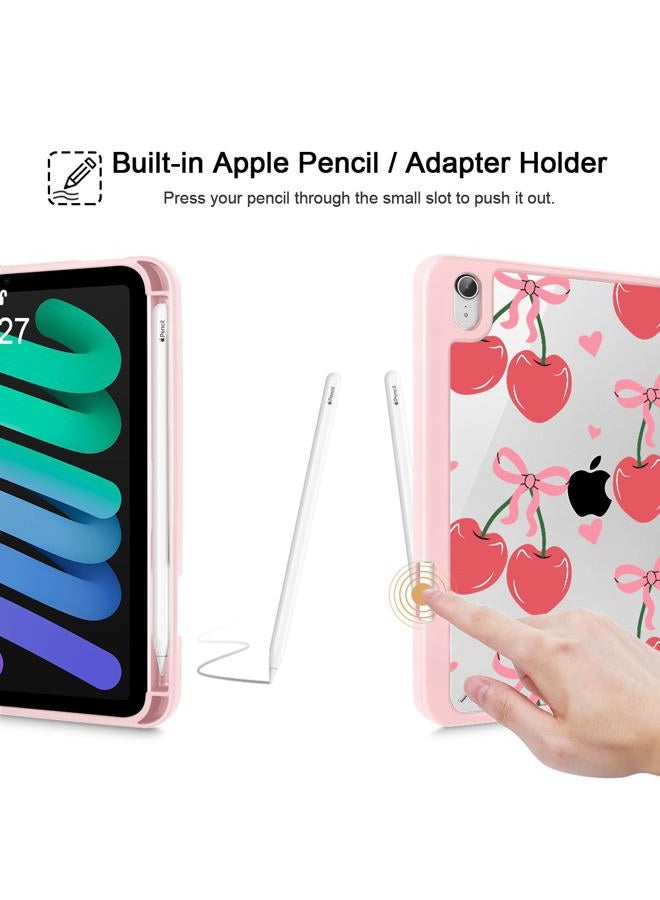 Mektron حافظة مطبوعة لجهاز iPad mini 7 (A17 Pro) 2024/ Mini 6 2021، حافظة لجهاز iPad mini الجيل السابع/ السادس، مع حامل قلم مدمج وظهر شفاف + قاعدة ثلاثية الطي، أشرطة الكرز C353 - Image 5