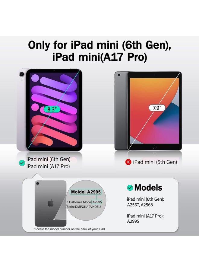 Mektron حافظة مطبوعة لجهاز iPad mini 7 (A17 Pro) 2024/ Mini 6 2021، حافظة لجهاز iPad mini الجيل السابع/ السادس، مع حامل قلم مدمج وظهر شفاف + قاعدة ثلاثية الطي، أشرطة الكرز C353 - Image 2