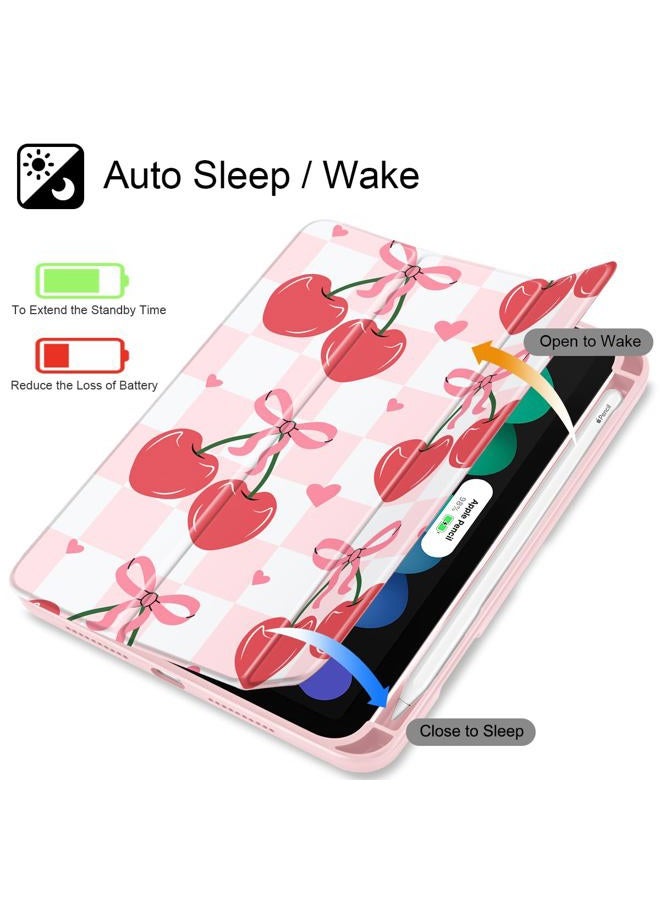 Mektron حافظة مطبوعة لجهاز iPad mini 7 (A17 Pro) 2024/ Mini 6 2021، حافظة لجهاز iPad mini الجيل السابع/ السادس، مع حامل قلم مدمج وظهر شفاف + قاعدة ثلاثية الطي، أشرطة الكرز C353 - Image 3