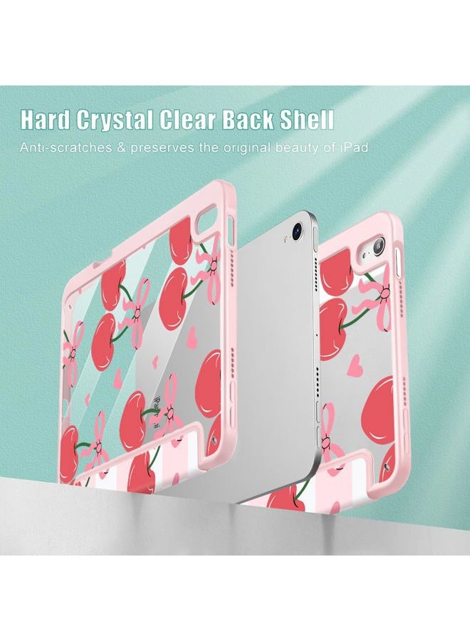 Mektron حافظة مطبوعة لجهاز iPad mini 7 (A17 Pro) 2024/ Mini 6 2021، حافظة لجهاز iPad mini الجيل السابع/ السادس، مع حامل قلم مدمج وظهر شفاف + قاعدة ثلاثية الطي، أشرطة الكرز C353 - Image 4