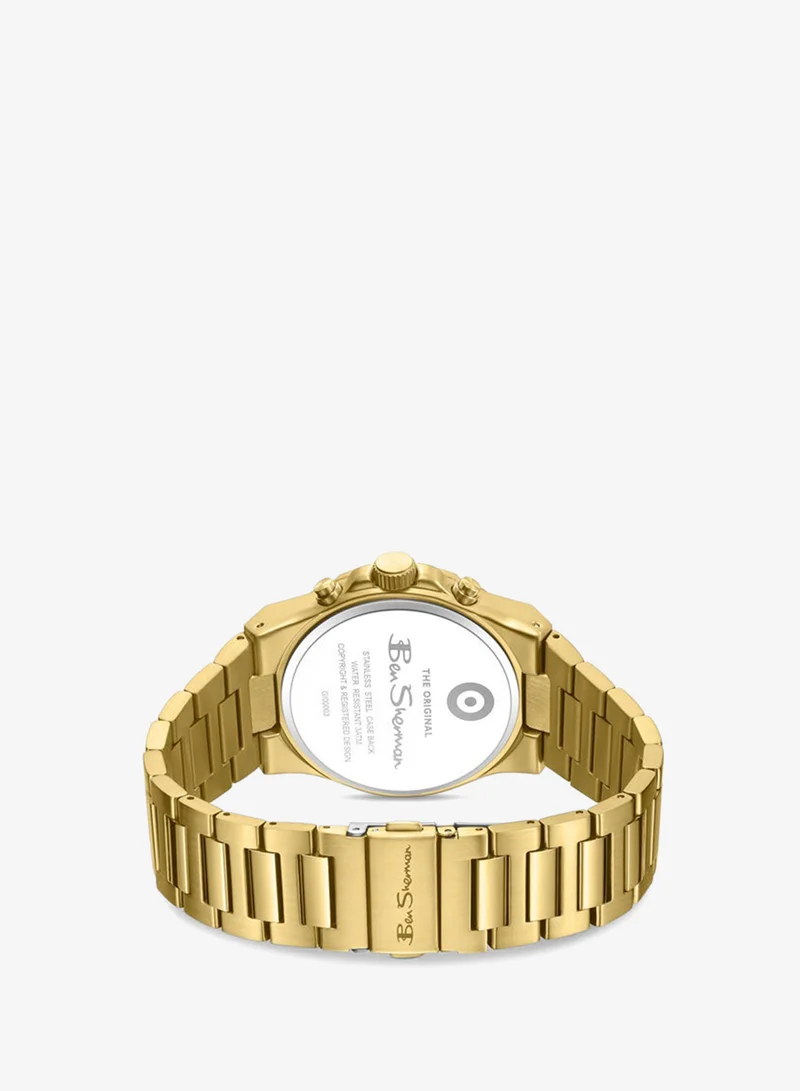 بين شيرمان Manchester  Gold Dial Gold Stainless Steel Bracelet Chronograph Watch for Men, 43mm