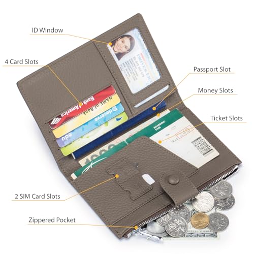 EutDett Leather Passport Holder for Travel Women RFID Passport Wallets Compact Travel Wallet with Zippered Coins Pocket and SIM Slots Ladies Passport Cover - Image 3