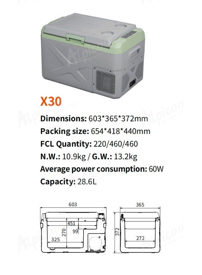 Alpicool X30 30L Portable Car Refrigerator 12V/24V DC & 110–240V AC, Deep Cooling to –20°C, Compact Freezer for Camping, Travel & Home - Image 3