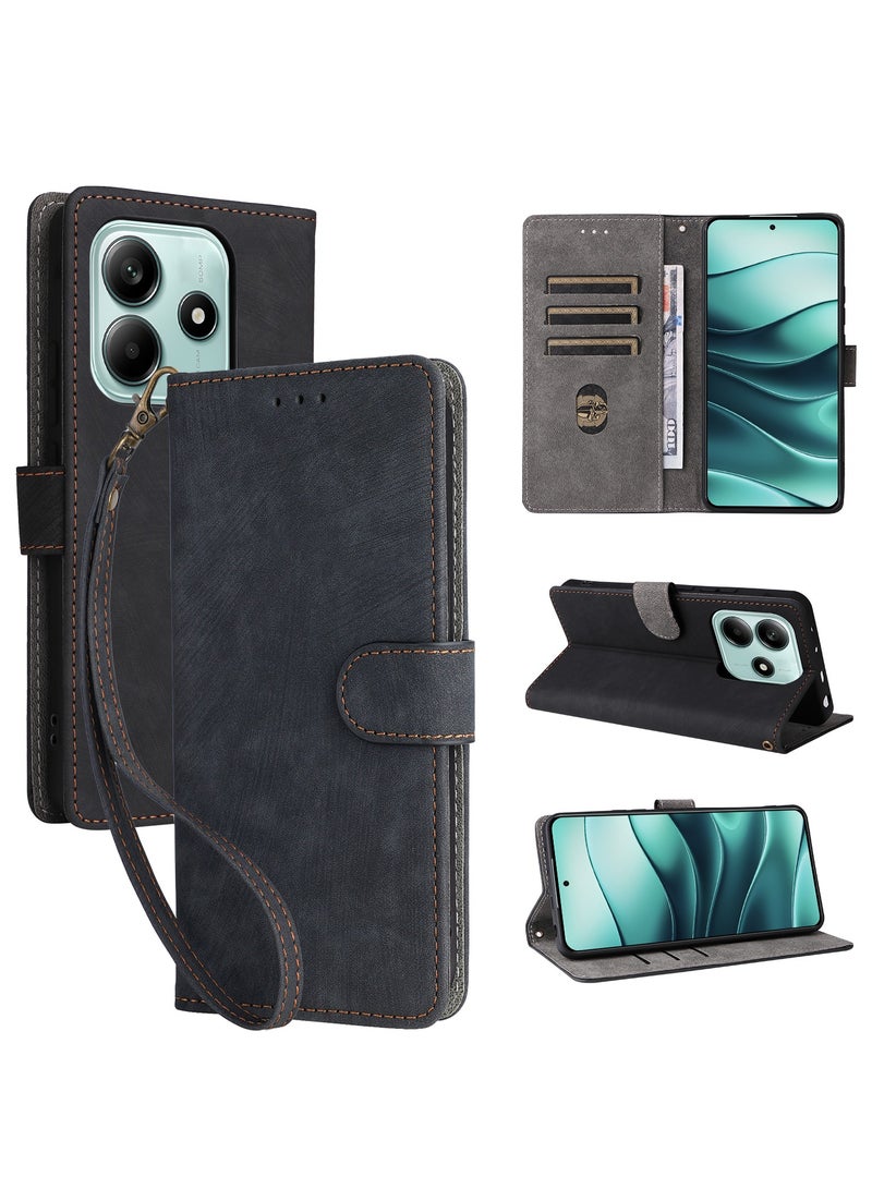 غطاء مع حزام يد لــ Xiaomi Redmi Note 14 5G / Xiaomi POCO M7 Pro 5G، حماية كاملة للجسم ضد الصدمات، غطاء موبايل فليب من الجلد PU، محفظة فوليو مزودة بتقنية RFID ضد السرقة مع فرشاة - Image 1
