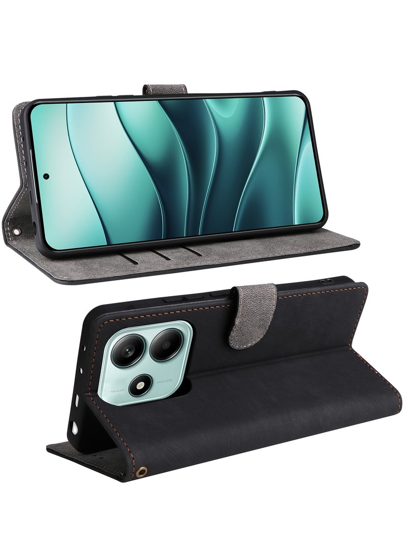 غطاء مع حزام يد لــ Xiaomi Redmi Note 14 5G / Xiaomi POCO M7 Pro 5G، حماية كاملة للجسم ضد الصدمات، غطاء موبايل فليب من الجلد PU، محفظة فوليو مزودة بتقنية RFID ضد السرقة مع فرشاة - Image 2