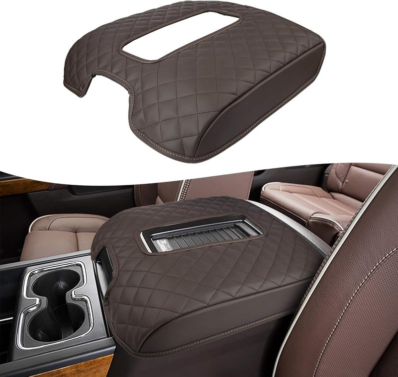 KBH Center Console Armrest Cover for Chevy Silverado, GMC Sierra 1500 2500 3500 2014-2018 & Tahoe Yukon Suburban 2015-2020, Floor Console Bucket Seat, Vinyl Leather, Dark Brown - Image 1