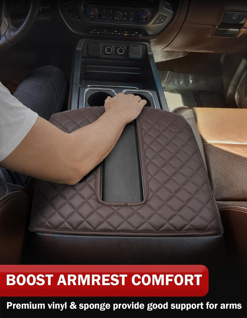 KBH Center Console Armrest Cover for Chevy Silverado, GMC Sierra 1500 2500 3500 2014-2018 & Tahoe Yukon Suburban 2015-2020, Floor Console Bucket Seat, Vinyl Leather, Dark Brown - Image 4