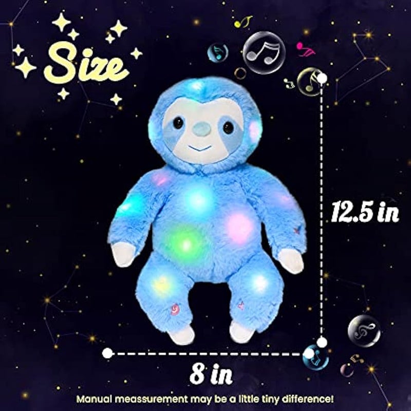 LED Musical Plush Sloth Light up Stuffed Animal Three Toed Sloth Floppy Night Lights Glow in The Dark Birthday Festival for Kids Toddlers, Blue, 12.5'' - Image 2