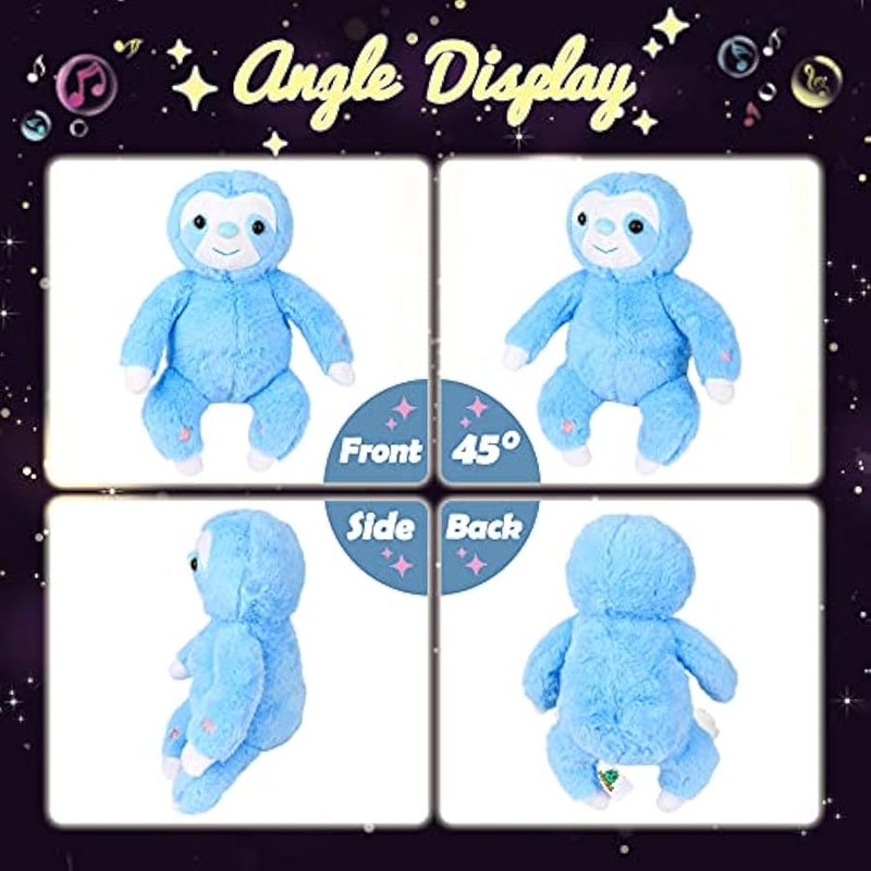 LED Musical Plush Sloth Light up Stuffed Animal Three Toed Sloth Floppy Night Lights Glow in The Dark Birthday Festival for Kids Toddlers, Blue, 12.5'' - Image 3
