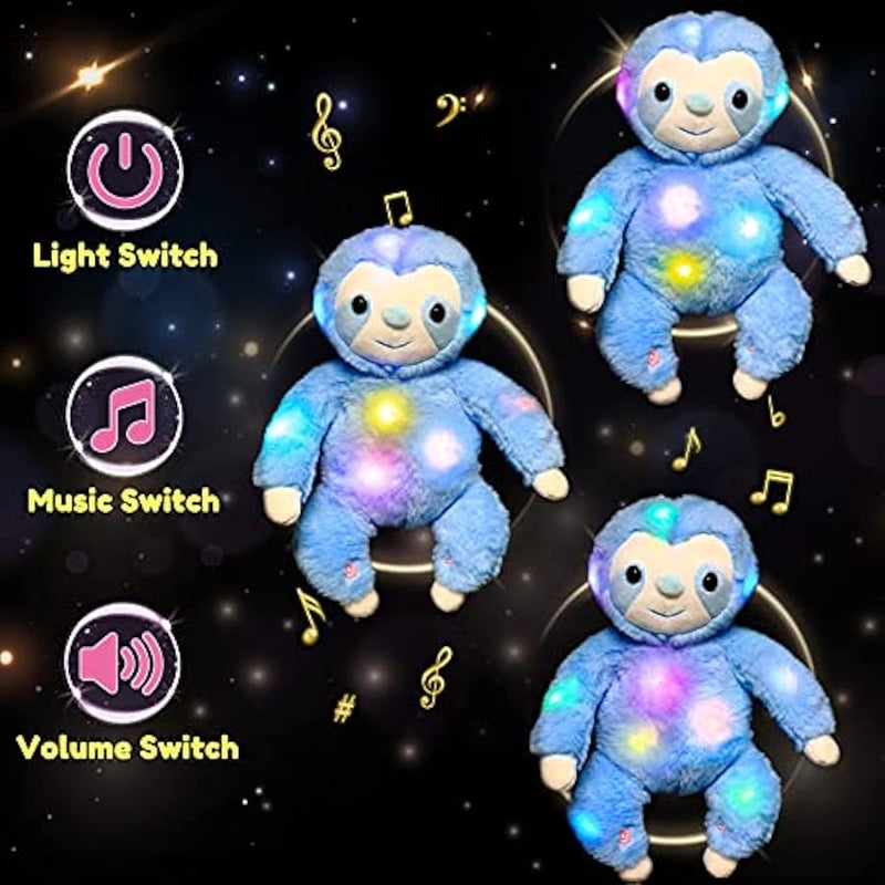 LED Musical Plush Sloth Light up Stuffed Animal Three Toed Sloth Floppy Night Lights Glow in The Dark Birthday Festival for Kids Toddlers, Blue, 12.5'' - Image 4