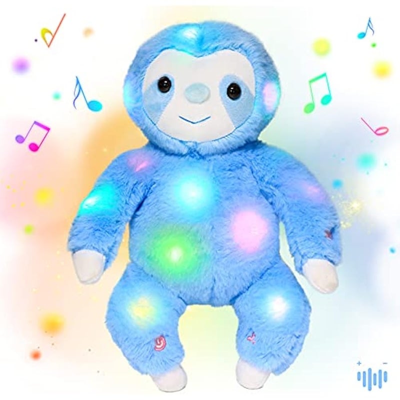 LED Musical Plush Sloth Light up Stuffed Animal Three Toed Sloth Floppy Night Lights Glow in The Dark Birthday Festival for Kids Toddlers, Blue, 12.5'' - Image 1
