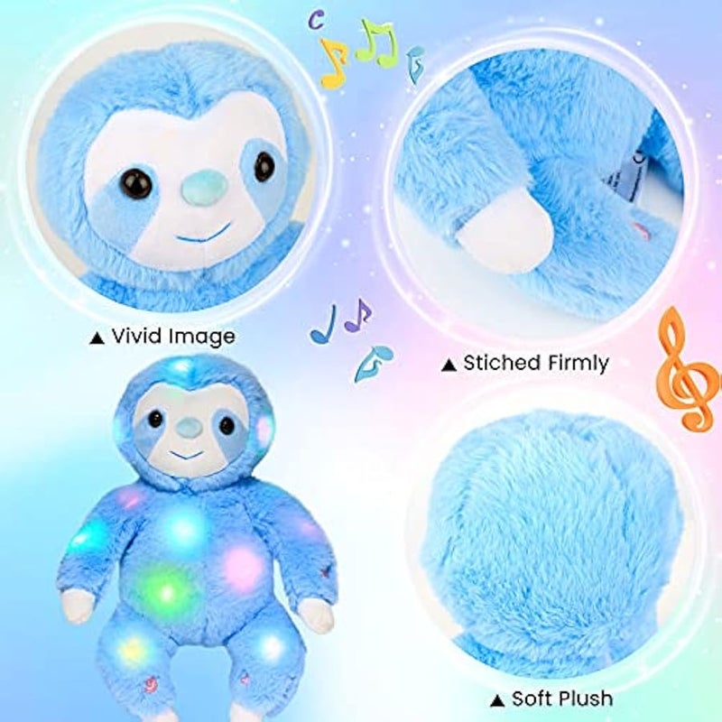 LED Musical Plush Sloth Light up Stuffed Animal Three Toed Sloth Floppy Night Lights Glow in The Dark Birthday Festival for Kids Toddlers, Blue, 12.5'' - Image 5
