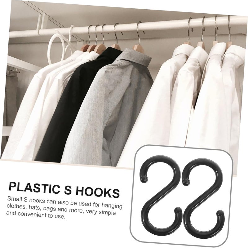 Garneck 100Pcs Black Plastic S Hooks Multipurpose Hanging Storage Hooks for Kitchen Bathroom Wardrobe Lightweight Closet Organizer for Bags Clothes Towels - Image 2