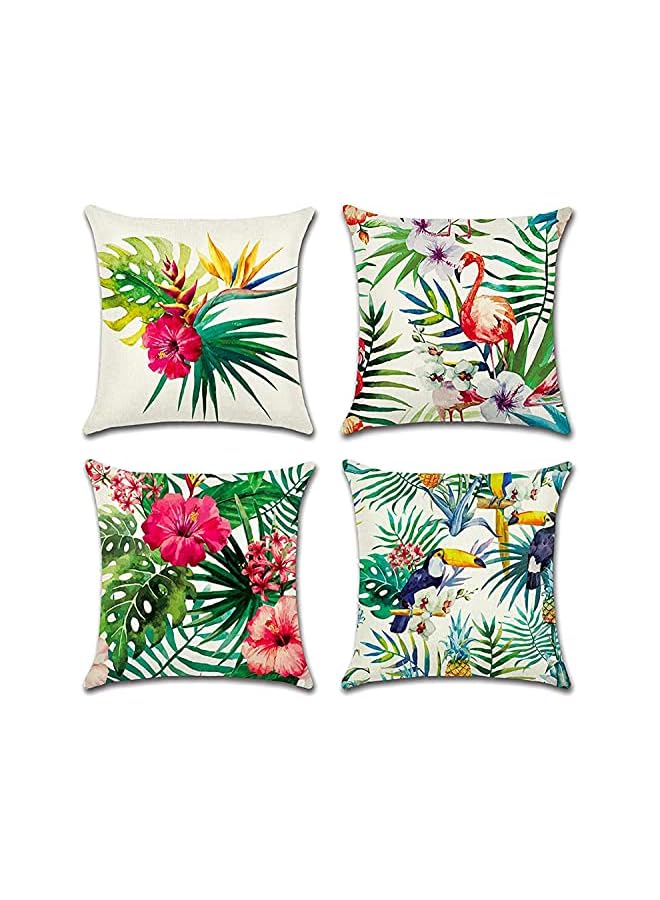 IAF Decorative Throw Pillow Covers Pack of 4, Waterproof Cushion Covers, Perfect to Outdoor Patio Garden Living Room Sofa Farmhouse Decor (18x18 Inches) (Tropical Plants and Flowers Birds) - Image 2
