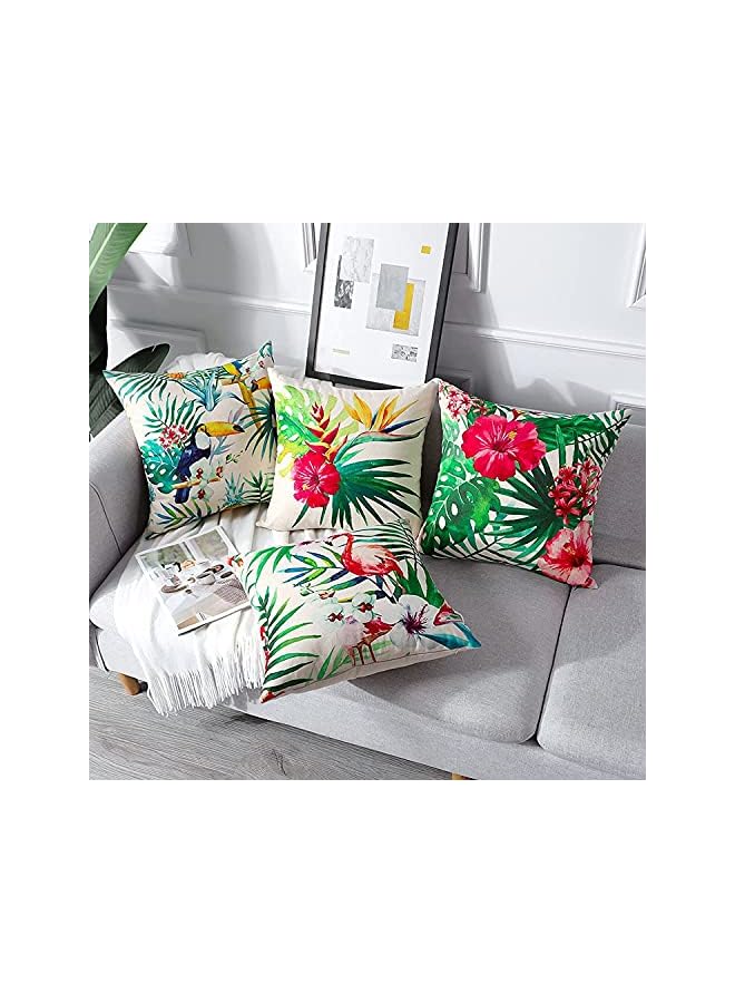 IAF Decorative Throw Pillow Covers Pack of 4, Waterproof Cushion Covers, Perfect to Outdoor Patio Garden Living Room Sofa Farmhouse Decor (18x18 Inches) (Tropical Plants and Flowers Birds) - Image 3