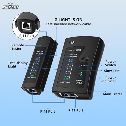 XIKKART Crimping Tool RJ45 | Pass Through Kit All-in-One Ethernet Crimper Cat7 Cat6 Cat5E Tools with Network Cable Tester + Battery, 10-Pack Cat6 RJ45 Passthrough Connector, 10pc Boots (Multicolor) - Image 5