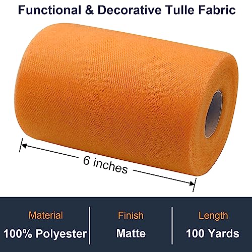 Ableme Deco Tulle Fabric Roll 6 Inch by 100 Yards (300 ft) Tulle Ribbon Sheer Mesh Netting for DIY Tutu Skirt Gift Wrapping Wedding Baby Shower Birthday Halloween Party Decorations Crafts, 34 Colors (Orange) - Image 2