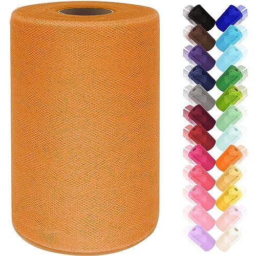 Ableme Deco Tulle Fabric Roll 6 Inch by 100 Yards (300 ft) Tulle Ribbon Sheer Mesh Netting for DIY Tutu Skirt Gift Wrapping Wedding Baby Shower Birthday Halloween Party Decorations Crafts, 34 Colors (Orange) - Image 1