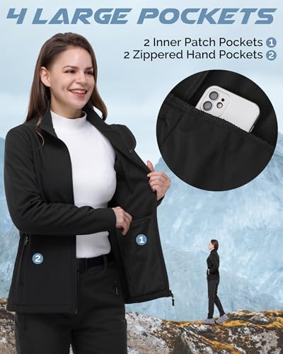 33,000ft Women's Lightweight Softshell Jacket Fleece Lined Windbreaker Waterproof Warm Jacket for Running Golf Hiking - Image 4