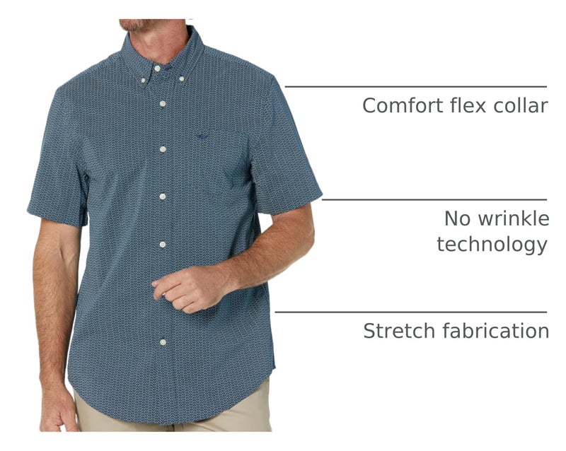 DOCKERS قميص دوكرز للرجال بتصميم كلاسيكي بأكمام قصيرة مع راحة مرنة (مقاس عادي وكبير وطويل)، أزرق بحري - طباعة سيرسي، كبير - Image 3