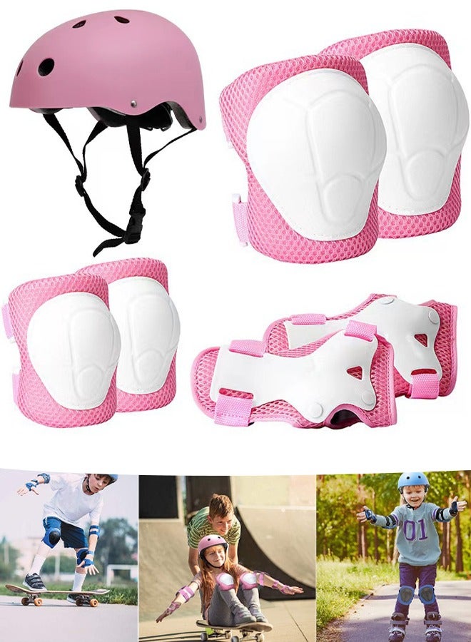 Kids Bike Helmet Set with Knee Pads Elbow Pads and Wrist Guards 7 in 1 Kids Protective Gear Set for 2~8yrs Girls and Boys For Skateboarding Biking Roller Skating Rock Climbing (Pink) - Image 1
