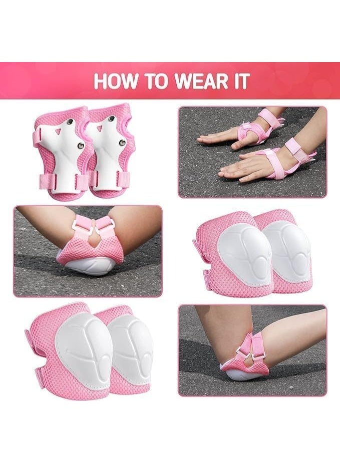 Kids Bike Helmet Set with Knee Pads Elbow Pads and Wrist Guards 7 in 1 Kids Protective Gear Set for 2~8yrs Girls and Boys For Skateboarding Biking Roller Skating Rock Climbing (Pink) - Image 4