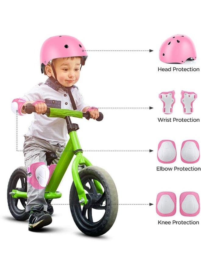 Kids Bike Helmet Set with Knee Pads Elbow Pads and Wrist Guards 7 in 1 Kids Protective Gear Set for 2~8yrs Girls and Boys For Skateboarding Biking Roller Skating Rock Climbing (Pink) - Image 2