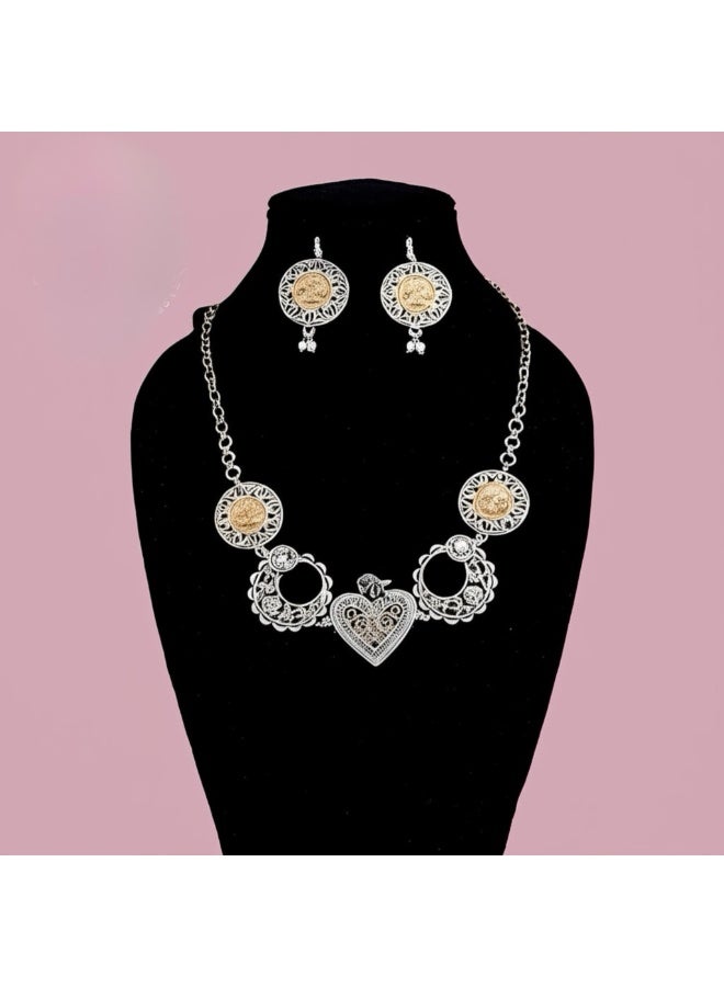 Pretty Precious 803792-Pretty Precious Traditional Oxidised Silver Necklace Jewellery Set with Earrings, Boho Afghani Style, for Women - Image 1