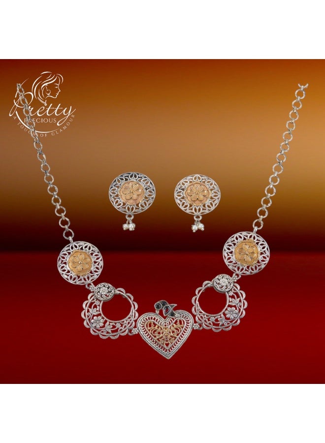 Pretty Precious 803792-Pretty Precious Traditional Oxidised Silver Necklace Jewellery Set with Earrings, Boho Afghani Style, for Women - Image 4
