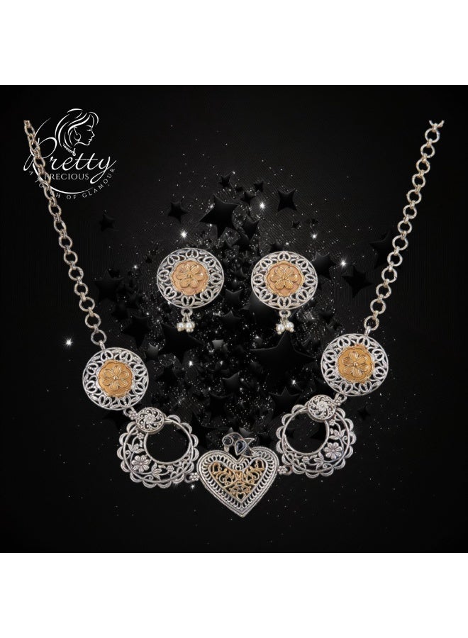 Pretty Precious 803792-Pretty Precious Traditional Oxidised Silver Necklace Jewellery Set with Earrings, Boho Afghani Style, for Women - Image 3