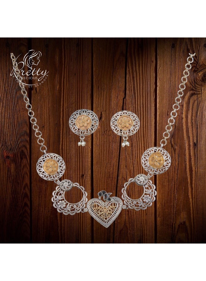 Pretty Precious 803792-Pretty Precious Traditional Oxidised Silver Necklace Jewellery Set with Earrings, Boho Afghani Style, for Women - Image 2