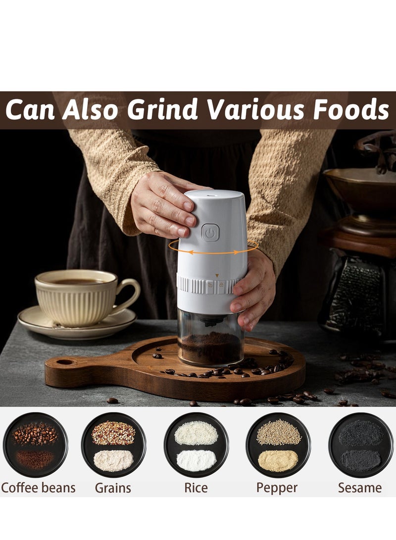 ايكي ايك مطحنة قهوة كهربائية 13 وات، قابلة للشحن، محمولة، خشنة، قابلة للتعديل، مطحنة حبوب القهوة لقهوة اسبريسو V60 (أبيض) - Image 4