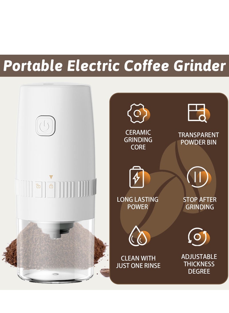 ايكي ايك مطحنة قهوة كهربائية 13 وات، قابلة للشحن، محمولة، خشنة، قابلة للتعديل، مطحنة حبوب القهوة لقهوة اسبريسو V60 (أبيض) - Image 2